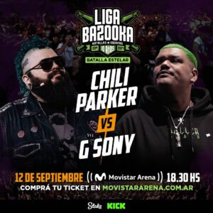 Dtoke Instagram - ¡BAZOOKA ACCEDE AL SIGUIENTE NIVEL!🚨Después de agotar el Luna Park y llenar los mejores venues y teatros míticos de Buenos Aires (Broadway, Opera, Gran Rex), la liga de Dtoke y Papo lleva las batallas escritas al Movistar Arena: el lugar donde el freestyle tocó su techo histórico en Argentina.
El próximo 12 de septiembre, Liga Bazooka presentará su nueva edición internacional con cinco batallas imperdibles. En la estelar, Chili Parker vs G Sony se debatirán el Top 1 de Argentina. Tras su cruce con Coqéein Montana que se volvió viral ( 5 millones de views en YouTube), G Sony enfrentará a Chili Parker, cara de las escritas argentinas que fue estelar en el Luna Park contra el mexicano Blue One.
En la co-estelar se enfrentan Stuart vs Blue One. El mexa, que dejó una gran impresión en el Luna, vuelve a Buenos Aires para enfrentar a Stuart, una revelación de la disciplina, considerado de las plumas más finas del país.
Para la mitad de la carta, Bazooka presenta el debut de Dani. Uno de los nombres más queridos de la Generación Quinto Escalón se enfrentará a Replik, que viene de batallar contra Jaloner.
La segunda batalla de la noche será El Menor vs Giro. El chileno, que hizo su debut en el formato dentro de esta liga, se medirá con el pequeño Giro, un prodigio argentino de 13 años. Ambos intentarán demostrar cuál de los dos es la mayor amenaza. 
La batalla de apertura de esta edición también se dirimirá entre un argentino y un chileno, pero en este caso serán dos rapeadores veteranos: Brillante vs Stigma. El local (que entonó “Muchachos” contra C. Terrible), vivió en Chile y arrastra un lore con ese país. Mientras que Stigma, otro debut de Bazooka, también tiene su pasado con Argentina. Llegó la hora de ajustar cuentas.
 
🚧Presencia estos cruces históricos en vivo el próximo 12 de septiembre, en el Movistar Arena. El estadio de más fácil acceso en transporte público de la ciudad de Buenos Aires.
 
🚌Líneas de colectivo: 42, 55, 63, 78, 87, 93, 111, 176, 19, 47, 65, 71, 76, 90, 127
🚎Metrobus: 34, 99, 109, 110, 166, 172
🚇Subte: Línea B (Estación Dorrego)
🚈Trenes: Urquiza (Estación Federico Lacroze), San Martín (Estación Villa Crespo)