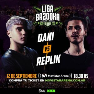 Dtoke Instagram - ¡BAZOOKA ACCEDE AL SIGUIENTE NIVEL!🚨Después de agotar el Luna Park y llenar los mejores venues y teatros míticos de Buenos Aires (Broadway, Opera, Gran Rex), la liga de Dtoke y Papo lleva las batallas escritas al Movistar Arena: el lugar donde el freestyle tocó su techo histórico en Argentina.
El próximo 12 de septiembre, Liga Bazooka presentará su nueva edición internacional con cinco batallas imperdibles. En la estelar, Chili Parker vs G Sony se debatirán el Top 1 de Argentina. Tras su cruce con Coqéein Montana que se volvió viral ( 5 millones de views en YouTube), G Sony enfrentará a Chili Parker, cara de las escritas argentinas que fue estelar en el Luna Park contra el mexicano Blue One.
En la co-estelar se enfrentan Stuart vs Blue One. El mexa, que dejó una gran impresión en el Luna, vuelve a Buenos Aires para enfrentar a Stuart, una revelación de la disciplina, considerado de las plumas más finas del país.
Para la mitad de la carta, Bazooka presenta el debut de Dani. Uno de los nombres más queridos de la Generación Quinto Escalón se enfrentará a Replik, que viene de batallar contra Jaloner.
La segunda batalla de la noche será El Menor vs Giro. El chileno, que hizo su debut en el formato dentro de esta liga, se medirá con el pequeño Giro, un prodigio argentino de 13 años. Ambos intentarán demostrar cuál de los dos es la mayor amenaza. 
La batalla de apertura de esta edición también se dirimirá entre un argentino y un chileno, pero en este caso serán dos rapeadores veteranos: Brillante vs Stigma. El local (que entonó “Muchachos” contra C. Terrible), vivió en Chile y arrastra un lore con ese país. Mientras que Stigma, otro debut de Bazooka, también tiene su pasado con Argentina. Llegó la hora de ajustar cuentas.
 
🚧Presencia estos cruces históricos en vivo el próximo 12 de septiembre, en el Movistar Arena. El estadio de más fácil acceso en transporte público de la ciudad de Buenos Aires.
 
🚌Líneas de colectivo: 42, 55, 63, 78, 87, 93, 111, 176, 19, 47, 65, 71, 76, 90, 127
🚎Metrobus: 34, 99, 109, 110, 166, 172
🚇Subte: Línea B (Estación Dorrego)
🚈Trenes: Urquiza (Estación Federico Lacroze), San Martín (Estación Villa Crespo)
