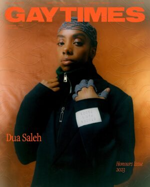 Dua Saleh Instagram - cover for @gaytimes magazine 2023 honours issue🔥⁣⁣
⁣⁣
so grateful to gay times for also awarding me the rising star in music award 🥰🏆🎵⁣⁣
⁣⁣
words: @safxb ⁣⁣
photographer: @simone.niamani ⁣⁣
creative direction: @umarsarwarx ⁣⁣fashion: @elidad ⁣⁣
art direction: @jackrowe_ creative producer: @anisacleaver ⁣⁣hair & makeup: @seanchrsitopherfears &  @mylahmorales at @opusbeauty ⁣⁣
cover design: @drawingbagel ⁣⁣
set design: @sophiamork ⁣⁣
photo/lighting assistant: @parishelena
