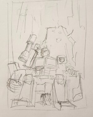 Dustin Nguyen Instagram - from sketch to completion of my Transformers cover for @skyboundent , 11x17 watercolor on 300lb hotpress-  big huge thanks to @quarkstocomics for introducing me to granular watercolors, something I never knew existed until now and it's kinda game changing like crazy for me🎨🖌️