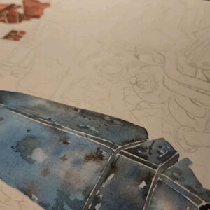 Dustin Nguyen Instagram - from sketch to completion of my Transformers cover for @skyboundent , 11x17 watercolor on 300lb hotpress-  big huge thanks to @quarkstocomics for introducing me to granular watercolors, something I never knew existed until now and it's kinda game changing like crazy for me🎨🖌️
