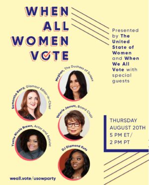 Dylan Saunders Instagram - Today I’m joining @WhenWeAllVote and @USOWomen to acknowledge the women who fought to make the promise of the 19th Amendment a reality. Let’s register. Let’s show up. Let’s vote. And let’s celebrate the exceptional women in our lives! I’m most excited for all you Gen Z-ers who will be turning out for the first time. I’m thinking of you! Join the next Couch Party today at 2pm Pacific, and let’s get every eligible woman registered and ready to vote! I’m fired up. We got this. → weall.vote/usowparty