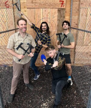 Dylan Saunders Instagram - These guys love axe-throwing but also libraries.
