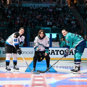 E. R. Fightmaster Instagram - What a way to celebrate Pride! 🏳️‍🌈

Shout out to musician, advocate, and first non-binary doctor on Grey’s Anatomy, E.R. Fightmaster for coming to drop the puck for our Pride game at @ubsarena!
