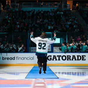 E. R. Fightmaster Instagram - What a way to celebrate Pride! 🏳️‍🌈

Shout out to musician, advocate, and first non-binary doctor on Grey’s Anatomy, E.R. Fightmaster for coming to drop the puck for our Pride game at @ubsarena!