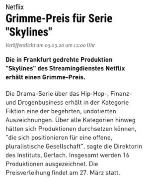 Edin Hasanović Instagram - 💥BOOOM💥
GRIMMEPREIS FÜR SKYLINES!
@skylinesnetflix 
@grimme_institut 💪🏼💪🏼💪🏼💪🏼💪🏼💪🏼