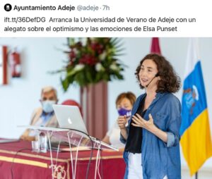 Elsa Punset Instagram - Gracias Ayuntamiento @adeje y Universidad de la Laguna @ULL por la cálida acogida en esta inauguración de la univ. de verano 2021!…recuperando la proximidad, día a día👍👏