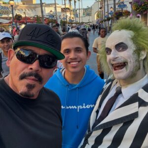 Emilio Rivera Instagram - Boys Day out at Universal . Had to finish it off with some @pinkshotdogs #Rockorivera Thats My Boy #emiliorivera #elpadrino #familiafirst #pinkshotdogs