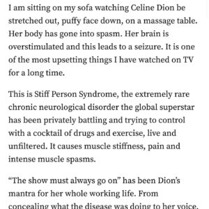 Emma Barnett Instagram - I was so moved by @celinedion return last night at the #olympicopeningceremony in #paris. My god what she has suffered. Sometimes only work will work when your body and mind fails you. Some excerpts from my @theipaper column this week. Read the full thing via #linkinstories 

#chronicpain #celinedion #pain #work #trying
