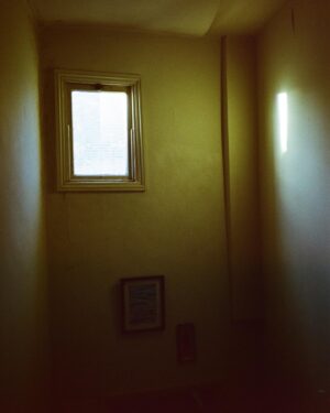 Emma D'Arcy Instagram - ~

[image description: The cream walls of an upstairs landing. Late afternoon sunlight colours the walls yellow. Beneath the small window hangs a smaller painting - a black frame containing an impression of water in many blues.]