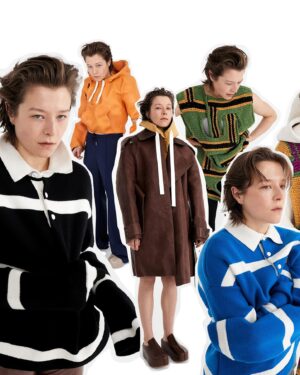 Emma D'Arcy Instagram - I completely loved this ! 🪱

so many brilliant folk ~
created by beautiful @alessiobolzoni for @drepubblicait 
wearing the mad inventions of @jw_anderson 
characterisation by @rosefordestudio assisted by #francescamatricciani 
lovely locks ! by @jodytaylorhair 
  loads of faces by @phoebewalters 
EIC @efarneti 
huge thanks to @jonathan.anderson @dobbscld @dfm16 and Milanese panettone 🐸