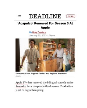 Enrique Arrizon Instagram - It’s wonderful news that we want to share, thanks to each of you we are having a third season! 
I couldn’t be more emotional, grateful and excited for our pick up, I just wanna pack my things and see you all my friends ❤️ @AppleTVPlus #AcapulcoTV