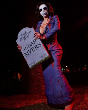 Erika Klash Instagram - 🔪🩸🎃 The Shape 
(Mikal Myers) 🎃🩸🔪
-
Michael Myers is my personal horror icon. He terrified me until the age of 9 or 10, and then I became fascinated with this enigmatic character. Watching the Halloween movie marathons every October on @amc_tv Monsterfest got me through a lot of tough, lonely times while growing up. In designing this look I was inspired by the recent Halloween film trilogy and it’s attention to forensic-level details. From looking through screenshots of Michael’s costume in Halloween 2 (1981) for the precise bullet hole placement, to emulating the grey creases on the original mask, to *which* eye was bleeding from the wire hanger, I wanted everything to line up perfectly. Video will be up tomorrow and it’s going to be a mini-movie for sure!