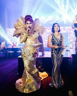 Eva Le Queen Instagram - Mainstage ready 🏁

Hosting this Drag Race-inspired birthday extravaganza feels right in my fantasy. 😌

Want to bring this level of fabulousness to your event? For bookings and inquiries, email us at werk@theplayhouse.ph.

Hair by @the.jquinn 
Gold Look by @jangarciadesigns 
Pink Look by @jobdacon 
Photo by @playbyplayhouse @jeannedillon