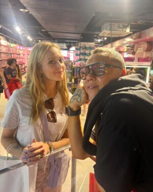 Fearne Cotton Instagram - Day out with aunty Gok.
Rex has never been more excited as he got to go Forbidden Planet for the first time. A shop he had been googling for over a year. The photo of his little face pressed up against the window makes my heart sing. 
We roamed, chatted, got bubble tea and took in the buzz of London in the sun. PLEASE do slide all the way through to the last photo to see @therealgokwan picking up some dog shit.
Goky we love you 💞