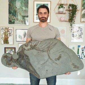 Fiann Smithwick Instagram - Following on from my last post, this is the full ichthyosaur fossil I found many years ago on the Jurassic Coast. I found the skull in a small cliff fall in summer and could see where the rest of the fossil was in the cliffs. I had to wait as the bit of the cliff was too dangerous to attempt an extraction, which would have also required permission. Luckily, a few months later, that bit of the cliff fell, revealing the rest.
🗿🌊🗿
I was a bit disappointed to see that most of the body was missing, but it's still a cool and rare fossil! It's strange that the skull is so well preserved while the body is scattered, which might mean it nose dived into the muddy sediment on the Jurassic seafloor after it died. This would have kept the skull away from scavenging and reduced decay while the body was still exposed. 
🐬🦈🦖🌊
#fossil #fossils #art #geology #palaeontology #paleontology #paleo #curiosity #ancient #history #collect #collection #animal #animals #evolution #science #museum #jewel #collecting #treasure #jaw #jaws #tooth #teeth #rare #dinosaur #age #dinosaurs #ichthyosaur #bones