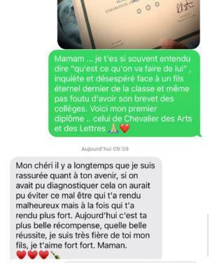 Franck Gastambide Instagram - « Maman .. Je suis Chevalier de l’ordre des Arts et des Lettres ! »  Éternel dernier de la classe j’ai longtemps pensé que jetais tout simplement un nul, un bon à rien. Jusqu’à ce que je découvre que j’avais en faite plusieurs handicaps invisibles qui m’empêchaient d’étudier et surtout de comprendre comme les autres . La dyslexie, la dyspraxie, m’ont empêché d’avoir une scolarité normale, et d’accéder à des diplômes , Il ma fallu trouver un autre chemin pour réussir . Aujourd’hui j’ai reçu le premier diplôme de ma vie et je ressens, je crois un peu , la joie qu’on ressenti mes camarades lorsqu’ils on vues leurs noms sur le tableau leurs annonçants qu’ils avaient leurs brevets des collèges , puis leurs Bac pro . Moi j’avais échoué au deux .