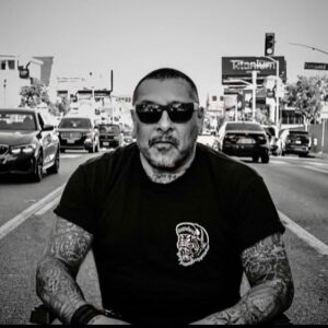 Franco Delgado Instagram - The Chair Picture Series… Sunset Strip, 
October 28, 2023 📷 @rene_poetking_rodriguez #frankieloyal  #renethepoetking #thechairpictureseries #sunsetstrip #hollywood  #madson #choppahead