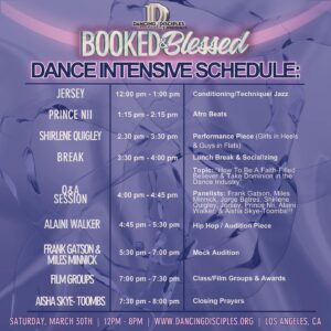 Frank Gatson Jr. Instagram - We’ve got exciting news!!!! Join our ‘Booked & Blessed’ Dance Intensive Fundraiser March 30th!!!!! 😍💃🏽🪩🕺🏼
First faith based dance intensive in LA for the commercial dance community!!!!! This is gonna be epic!!! 

“Let’s book our dream jobs & take dominion on the dance floor as faith filled believers!!!” ✝️🔥

Sign up now!!! Link in @dancingdisciplesministries bio 🙌🏽 early bird special until March 1st for only $50 for full experience!!!

Train with top tier professionals in the industry, who love the Lord & have been beyond successful! Dance from 12-8pm, in all styles, from Hip hop, Jazz, Technique, Heels, Afro Beats, and a live Mock Audition!!! 

We’re covering it all with the best in the business, who represent Christ in their daily lives and in the industry!!! 

Plus, we’re not just dancing – we’re diving deep into how to succeed and sustain a career in the industry, with Q&A sessions and open discussions led by our pros on the panel, who bring faith into all they do.

We’ve also got some phenomenal giveaways for our “Booking dancers” at the event! So, let’s make those dreams come true & take dominion on the dance floor!!!! ✝️🔥

Fire Faculty : 
@frankgatson (Mock audition | Tips on how to audition | Q&A panel) 
@alainiwalker (Hip Hip & Mock audition piece | Q&A panel) 
@jerseyluv7 ( Jazz & Technique | Q&A panel) 
@shirlenequigley ( Performance Piece | Q&A panel) 
@princenii (Afro beats | Q&A panel) 
@aisha_toombs (Q&A panel | closing prayers) 
@miles.minnick (Musical artists for Mock Audition | Q&A panel) 
@mr.visionhimself (Miles Minnick manager | Q&A panel) 

Giveaways | Filming | Fellowship | Training | More 

This fundraiser is raising funds so we can continue to offer the dance community free weekly classes, tools for Christian content creators, needs for our outreach program for the children at Hope Gardens & Angeles house, & more faith based collaborations 🤍🙏🏽

Location : @go.offf.studios 

Graphic design : @texaswest__