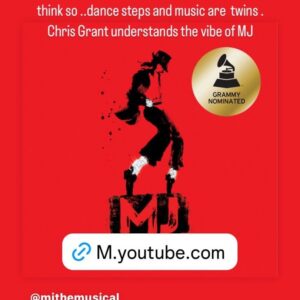 Frank Gatson Jr. Instagram - See YouTube link in my bio.  See why.. @chrisgranted was left with the spirit of Michael Jackson after he was part of This is It Tour - Pure Magic. 

Thank you Katherine Jackson for this clip in bio and opportunity. 

The @mjthemusical cast and the show was great. Amazing story with amazing talent. Amazing singers.

Watch video in my link.  Chris Grant is amazing and really understands the vibe of MJ.  The producers should bring him for a month in London to polish show.
