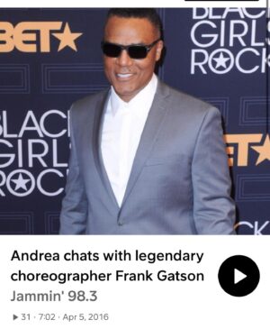 Frank Gatson Jr. Instagram - Thank You @andreawilliamstmj4 for sending me this interview from 2016.  I appreciate you for knowing the facts about my amazing life.  Thank You so much.  #sharethelightsparklebrighter 

Listen y’all - The link is in my BIO