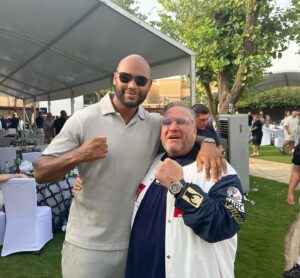 Frazer Clarke Instagram - Well today was interesting 😅 in my absolute element surrounded by my hero’s and legends of the sport I love 
Whilst talking up the biggest fight in the last 25 years 
And this is called work.
I’m feeling very blessed and loving this opportunity 

Tomorrow we will have a new undisputed heavyweight world champion and I can not wait