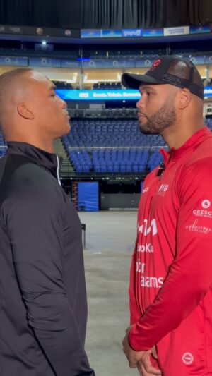 Frazer Clarke Instagram - First fight week face-off 😤

This Sunday, these two heavyweight giants will meet in this very spot and leave it all in the ring. The British and Commonwealth titles are on the line 🔥

#WardleyClarke | 31.03.24 | @skysportsboxing | @peacock