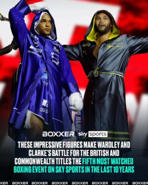Frazer Clarke Instagram - A modern day classic, delivering incredible numbers 👏

Attracting a peak audience of 746,000 with an average audience of 438,000 tuning in and a reach of over 1.7million - This epic battle ranks as the 5th most watched boxing event on @skysports in the last 10yrs 📈

#WardleyClarke | @skysportsboxing | @peacock