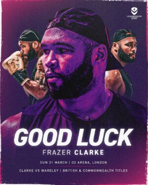 Frazer Clarke Instagram - 𝗖𝗟𝗔𝗥𝗞𝗘 𝗩𝗦 𝗪𝗔𝗥𝗗𝗟𝗘𝗬 

Just eight fights into his professional career @frazerclarke will face reigning champion Wardley tomorrow night at The O2 London, live on @skysports.

Tune in and get behind our @lborouniversity based boxer @frazerclarke 👊

A huge good luck from all the @lborosport and @lborosportservices family 💜

#wardleyclarke #fightnight #wherehistorybegins #lborouni