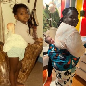 Gabourey Sidibe Instagram - 3 year old me with my babydoll NayNay and grown up me with my babygirl Maya.