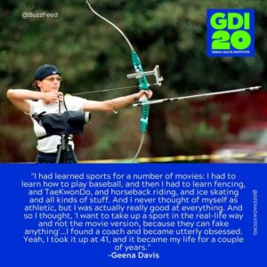 Geena Davis Instagram - Our research shows that girls’ participation in archery skyrocketed following the release of “The Hunger Games” and “Brave” in 2012. 🏹 On-screen representation can inspire athletes of all ages, including Geena who was inspired to take up the sport after watching the 1996 Olympic Games on TV. Check out the article on @BuzzFeed and our full research study at the link in our bio. 

#seeitbeit