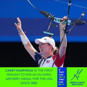 Geena Davis Instagram - If they can see it, they can be it! Congratulations to Casey Kaufhold and Brady Ellison on your historic archery medal at the #ParisOlympics! 🏹🥉Learn more about how on-screen representation inspires athletes of all ages–especially archers–at the link in our bio. #seeitbeit