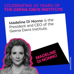 Geena Davis Instagram - Madeline Di Nonno’s passion and talent keep the Geena Davis Institute at the forefront of change. As President & CEO, she leads the Institute’s strategic direction, research, programs, advocacy, financial and operational activities. Learn more about Madeline and the rest of the GDI team at GeenaDavisInstitute.org.