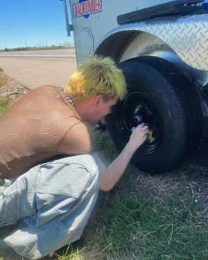 George Clanton Instagram - “Why did my tire explode”
Styled by @georgeclanton
Wardrobe provided by @driesvannoten @marni 
Photographed by @neggygemmy