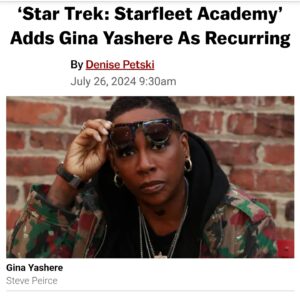 Gina Yashere Instagram - BOOM!!!!!!
BEAM ME UP B*TCHES!! 🤣
I'm beyond excited to join the ICONIC @startrekonpplus family.
I CANNOT WAIT for you to see what I look like 😝
From watching Captain Kirk & Dr. Spock & Uhura as a kid, to now being on the Starship Enterprise & acting opposite the great #hollyhunter
 & #paulgiamatti ???
Kick me in the vagina, so I know this is real! 🤣
LETS 'AVE IT!!!! #starfleetacademy #startrek @cbstvstudios
What I say? ONWARDS & UPWARDS 

LETS GO TEAM!
@jodilieberman
@conan8686
@buchwaldtalent @marciecleary 

#ginabackinhollywood #comedian #showrunner #writer #actor