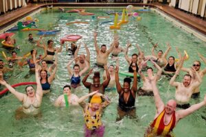 Ginny Lemon Instagram - Big Fatt Pool Party! @fattprojects 

I cannot explain to you how much I loved this event! Seeing so many diverse bodies in a pool was like a blissful fever dream. 

I don’t know about you but historically for me places like gyms, pools, anything remotely related to sport have also been associated with hate crime and insecurities. But THIS event was a game changer. I felt free, happy, fabulous & safe. 

Also leading an “aqua aerobics” session was a dream come true… watch this space… the mass YMCA is always a bonus 🤣

I truly hope we get to do more! Thanks @moseleyrdbaths for having us. 

@fattbutcher @mama.mamba @just_soriah what a dream team 😍

📸 @irinamackie