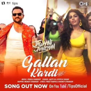 Girish Kumar Instagram - #Repost @tips
・・・
Roar out loud to "Oh Ho" as #GallanKardi is Out Now! (Link In Bio.) From ##SaifAliKhan, @alaya.f @tabutiful 's #JawaaniJaaneman.
Sung by- @jazzyb & @jyoticatangri 
Lyrics by- @preet.harpal & @mumzystranger 
Music by- @premhardeep 🎬Movie slated to release on 31st Jan.