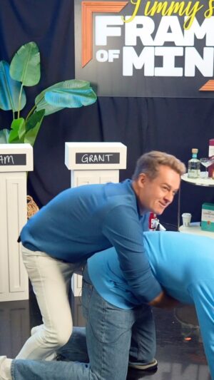 Grant Denyer Instagram - When you confess your real life Olympic shame to @jimmyrees_ 😂 but the gold medal for THE MOST obliging & willing participant in an awkward AF studio threesome goes to @samtaunton . Your commitment to the story was Oscar worthy. You almost looked sad when the story was over 🤷🏼‍♂️🤣 Like…just totally remained there 🤣 👏🏻 Defs OAM worthy 🥇@jimmysframeofmind 

#olympics #paris #wrestling #commentary #tv #broadcast #erection #grecco #roman #sport #gold #medal  #gymnatsics #swimming #diving #athletics