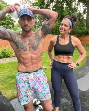 Gregor Gillespie Instagram - How it ended, and how it started. Don’t need much to get peeled… driveway workout 3x 7min lift, 1 min break between each 7 min round. Olympic barbell with 5lb on each side.  1 exercise per min, 7 exercises  per round. 1) squat. 2) shoulder press. 3) bent over row. 4) bench.  5) lunges. 6) hang clean.  7) cheat curls  CANT PUT WEIGHT DOWN UNLESS ON ONE MIN BREAK!  Try to get 40 reps per exercise per min. Try it and comment below and let me know how it went!! (Christina used 15lb dumbbells and I used 45lb barbell with a 5lb plate on each side) it only takes 23 mins so no excuse on limited time!! Short but killer! Comment below on how you liked it!