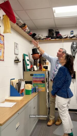 Gretchen Whitmer Instagram - From Dolly Parton to Shaquille O’Neal, students at East Jordan Middle & High School have collected shoes from influential and successful people. Today, I joined their ranks! 👟