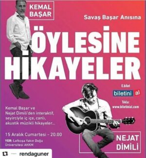 Hakkı Ergök Instagram - #Repost @rendaguner with @make_repost
・・・
Kemal Başar'la Nejat Dimili'nin sahne aldığı, seyirciyle iç içe sergilenen 'Öylesine Hikayeler'de, Hakkı Ergök'ün hikayeleri de yer alıyor💫 'Öylesine Hikayeler' 15 Aralık saat 20.00'de Lefkoşa'da Yakın Doğu Üniversitesi AKKM'de prömiyerini yapıyor. @hakkiergok
