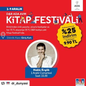 Hakkı Ergök Instagram - Adapazarı imza günüme beklerim. #Repost @dr_dunyasi with @make_repost
・・・
Birbirinden değerli yazarların imza günleri ve inanılmaz indirimler 1 - 9 Aralık tarihlerinde Sakarya D&R Ada AVM Kitap Festivali'nde! #dr_dunyasi #kitapfestivali #monakitap @bayrakvedat @mollaoglunermin @arzu.caglan #kalemajans