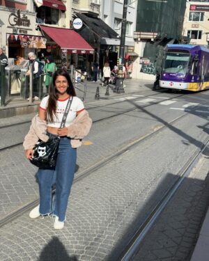 Harleen Sethi Instagram - Not to be tram-atic, but Trams have always fascinated me.. From old pictures & videos of Bombay to the ones we see in films that are shot in Calcutta, trams remind me of the more simpler times..

More than the landmark attractions in Europe, I love travelling in trams to soak in the new place whilst being on the journey.. Seeing a passing view of different streets, locals, street foods, clothes & crockery shops, harbours, mosques, cafes, stations, people waiting, people rushing wanting to get somewhere etc.. 

Everytime I would see a tram approaching from nowhere, I would jump right in on the tracks to get a shot and then see it pass by me into the horizon of the crowds, leaving the trail of the city a little bit sorted.. Istanbul trams were straight outta my dreams 💟
