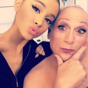 Harvey Fierstein Instagram - Was going through some photos for a project and could not resist this one of Ariana Grande and me prepping for HAIRSPRAY LIVE, 2016