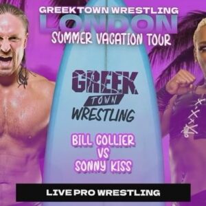 Hassan Aziz Instagram - LONDON 🚨 FALLOUT FROM THE CAGE! #AEW SUPERSTAR @sonnykissxo TAKES ON BIG TIME @bigtimebillcollierbtbc JUNE 8 LIVE ON @fitetv! 🔥 GET YOUR TICKETS, LINK IN BIO 🫡 #GREEKTOWNWRESTLING #FITETV #SONNYKISS #BILLCOLLIER
