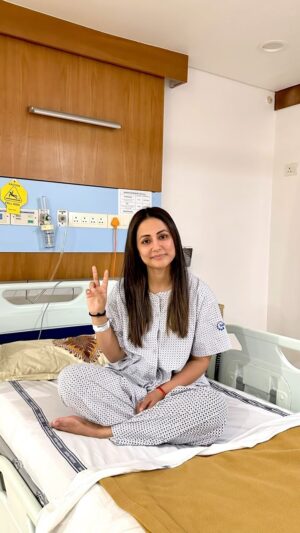Hina Khan Instagram - This award night, I knew about my cancer diagnosis, but I made a conscious choice to normalise
 it - not just for myself, but for all of us. 
This was the day that changed everything, it marked the beginning of one of the most challenging phases of my life. 
So Let’s do some affirmations.
We become what we believe in and I have decided to take this challenge as an opportunity to reinvent myself, again. I have decided to keep the spirit of positivity as the first tool in my toolkit. I choose to Normalise this experience for me and I have consciously decided to manifest the outcome I desire. For me ..my work commitments matter. For me my motivation, passion and art matters. I refuse to bow down. This award that I received right before my first chemo was not my motivation alone, infact I attended this event to reassure my self that I am living up to the benchmark, I have set up for myself. 
MIND OVER MATTER. 
I attended the event and went straight up to the hospital for my first chemo.
I humbly urge everyone out there too to first Normalise the challenges of your lives then set goals for yourself and try to live up to them all along the way. No matter how hard. Never back down. Never give up.

#ScarredNotScared #TheGirlWhoNeverGivesUp #AWindowToMyJourney #DaddysStrongGirl #onedayatatime