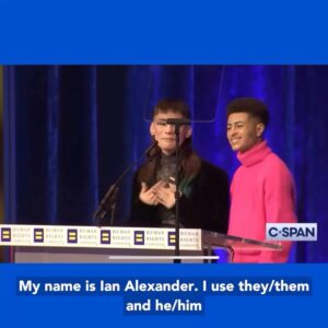 Ian Alexander Instagram - last night was a highlight of my year 🥰❤️ i’m so grateful to have been invited by the @humanrightscampaign to their annual National Dinner in DC. @urpalnico and i got to kick off the ceremony by introducing the one and only @georgehtakei ! 🖖 

Nico absolutely killed it DJing the reception and after party! and thank you to all the beautiful people who said hi to me on the dance floor! your support warms my heart, and i’m forever grateful for each one of you.

and we got to meet Maybelle Blair, a baseball player who helped inspire 'A League of Their Own,’ and she came out as a lesbian at 95 years old!!! it’s never too late to live your truth. 

lastly but certainly not least, i got to spend time with the gorgeous and incredibly talented @iamsheadiamond !! 💕

i’m honored to have been among so many champions of LGBTQ advocacy. 🏳️‍🌈

wearing @bluepinkpeach & @u3_official !!! makeup and styling by me 💅