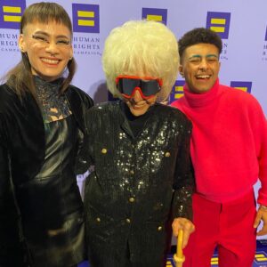 Ian Alexander Instagram - last night was a highlight of my year 🥰❤️ i’m so grateful to have been invited by the @humanrightscampaign to their annual National Dinner in DC. @urpalnico and i got to kick off the ceremony by introducing the one and only @georgehtakei ! 🖖 

Nico absolutely killed it DJing the reception and after party! and thank you to all the beautiful people who said hi to me on the dance floor! your support warms my heart, and i’m forever grateful for each one of you.

and we got to meet Maybelle Blair, a baseball player who helped inspire 'A League of Their Own,’ and she came out as a lesbian at 95 years old!!! it’s never too late to live your truth. 

lastly but certainly not least, i got to spend time with the gorgeous and incredibly talented @iamsheadiamond !! 💕

i’m honored to have been among so many champions of LGBTQ advocacy. 🏳️‍🌈

wearing @bluepinkpeach & @u3_official !!! makeup and styling by me 💅