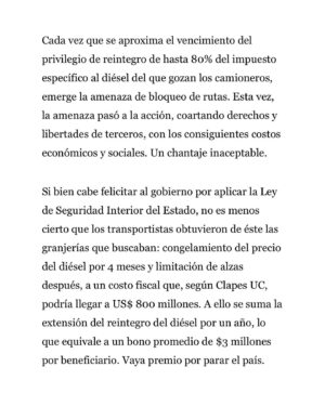 Ignacio Briones Instagram - Lo de los camioneros es solo la punta del iceberg de un problema más extenso: reivindicar causas particulares con medios ilegitimos como tomas de todo tipo.

No cabe doble estándar de condenar medios dependiendo de la simpatía política que las causas despierten.

Comparto mi columna publicada en La Tercera.