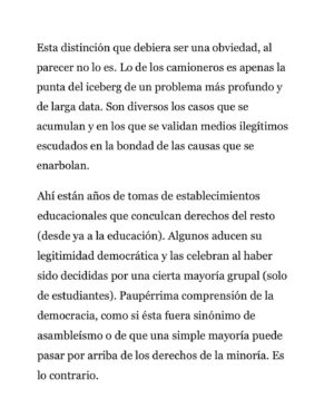 Ignacio Briones Instagram - Lo de los camioneros es solo la punta del iceberg de un problema más extenso: reivindicar causas particulares con medios ilegitimos como tomas de todo tipo.

No cabe doble estándar de condenar medios dependiendo de la simpatía política que las causas despierten.

Comparto mi columna publicada en La Tercera.